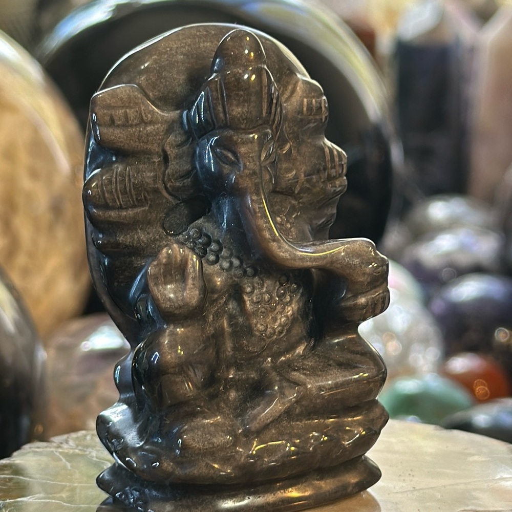 🌸SALE🌸 Silver Obsidian Lord Ganesh Carving!